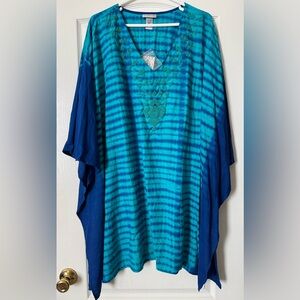 NWT Catherines Tunic Blouse Tie Dye with Beaded Neckline